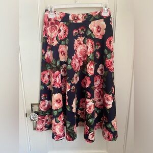 Pink and Navy Rose Floral Skirt